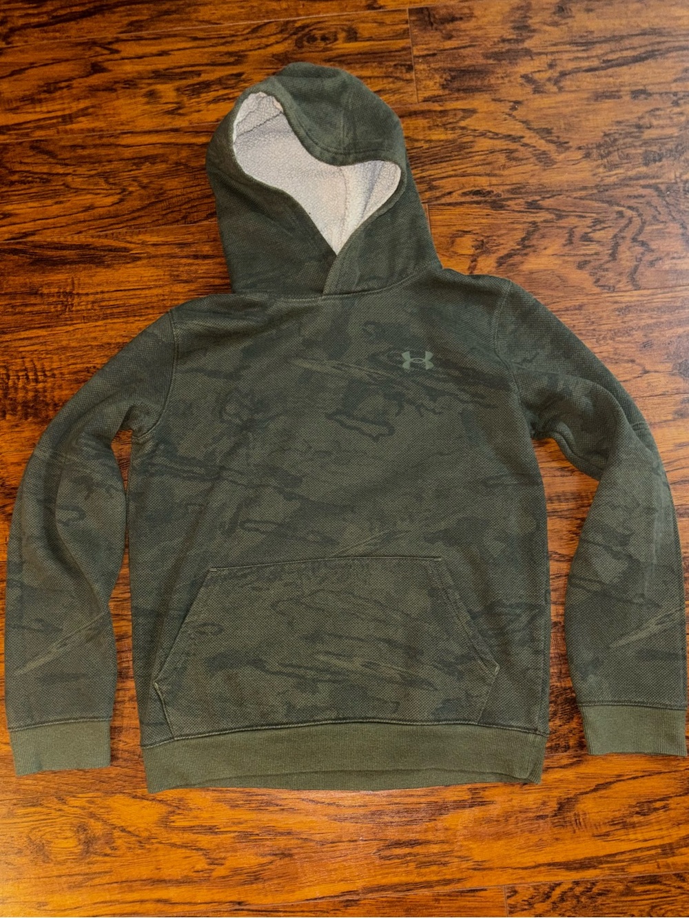Under Armour Hoodie Green Camouflage Kids Pullover Sherpa Lined Hood Boys Large